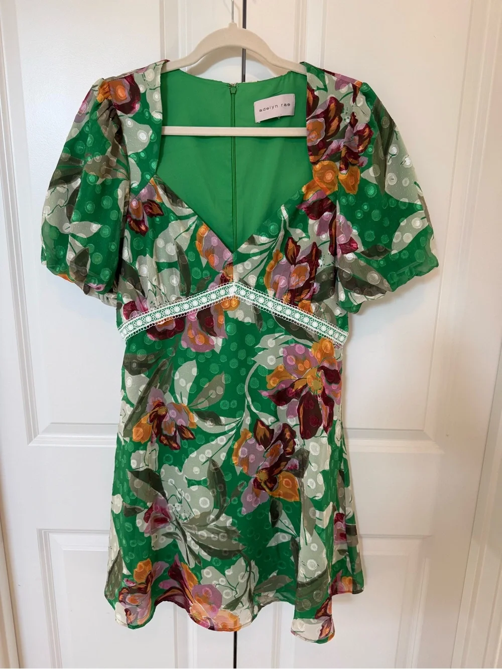 Adelyn Rae Green Floral Empire-Waist Mini Dress